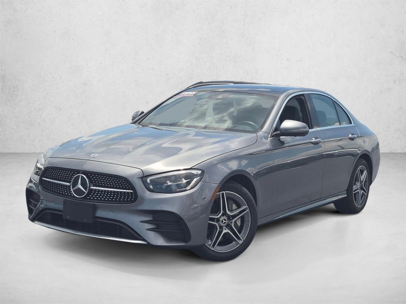 2021 Mercedes-Benz E-Class E 350 4MATIC® Sedan in Selenite Grey Metallic — front three-quarter view